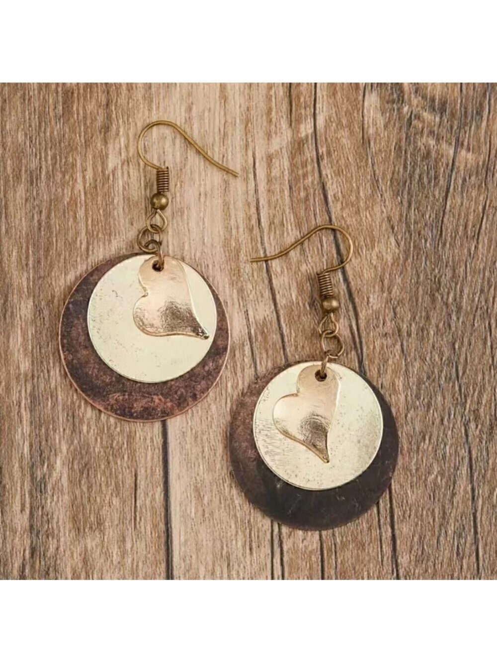 Boho Layered Heart Earrings - Multicolor Metal with Coppertone French Hook #1410
